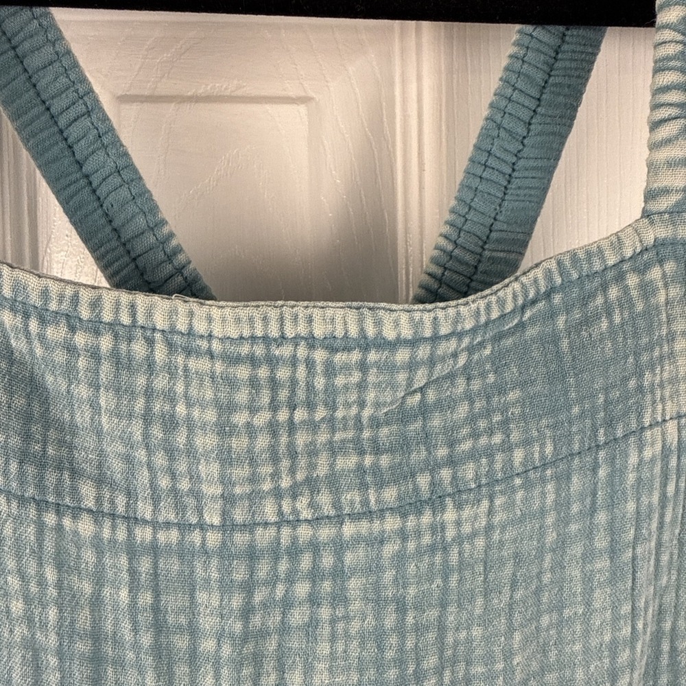 Zenana Dusty Teal Washed Double Gauze Wide Leg Overalls NWOT BOHO - Picture 6 of 15